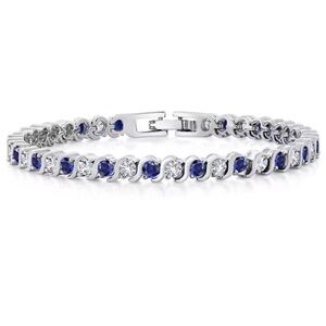 Natural Sapphire & Lab Created Diamond Tennis Bracelet 925 Sterling Silver
